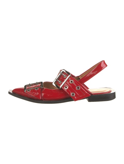 Ganni Patent Leather Leather Trim Embellishment Slingback Flats
