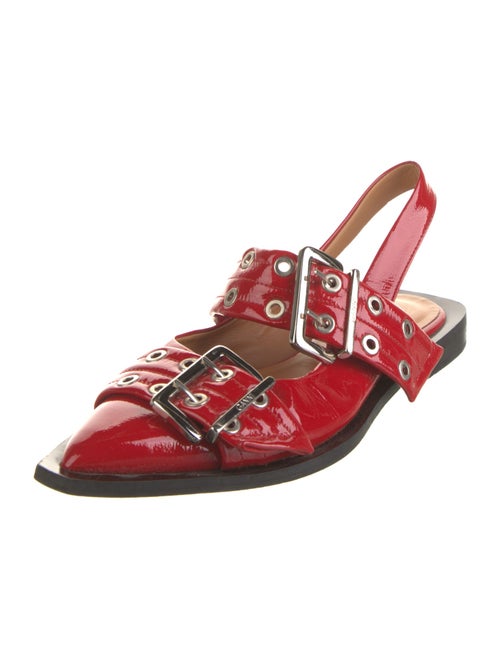 Ganni Patent Leather Leather Trim Embellishment Slingback Flats