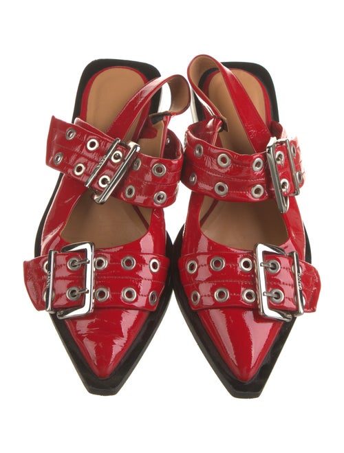 Ganni Patent Leather Leather Trim Embellishment Slingback Flats