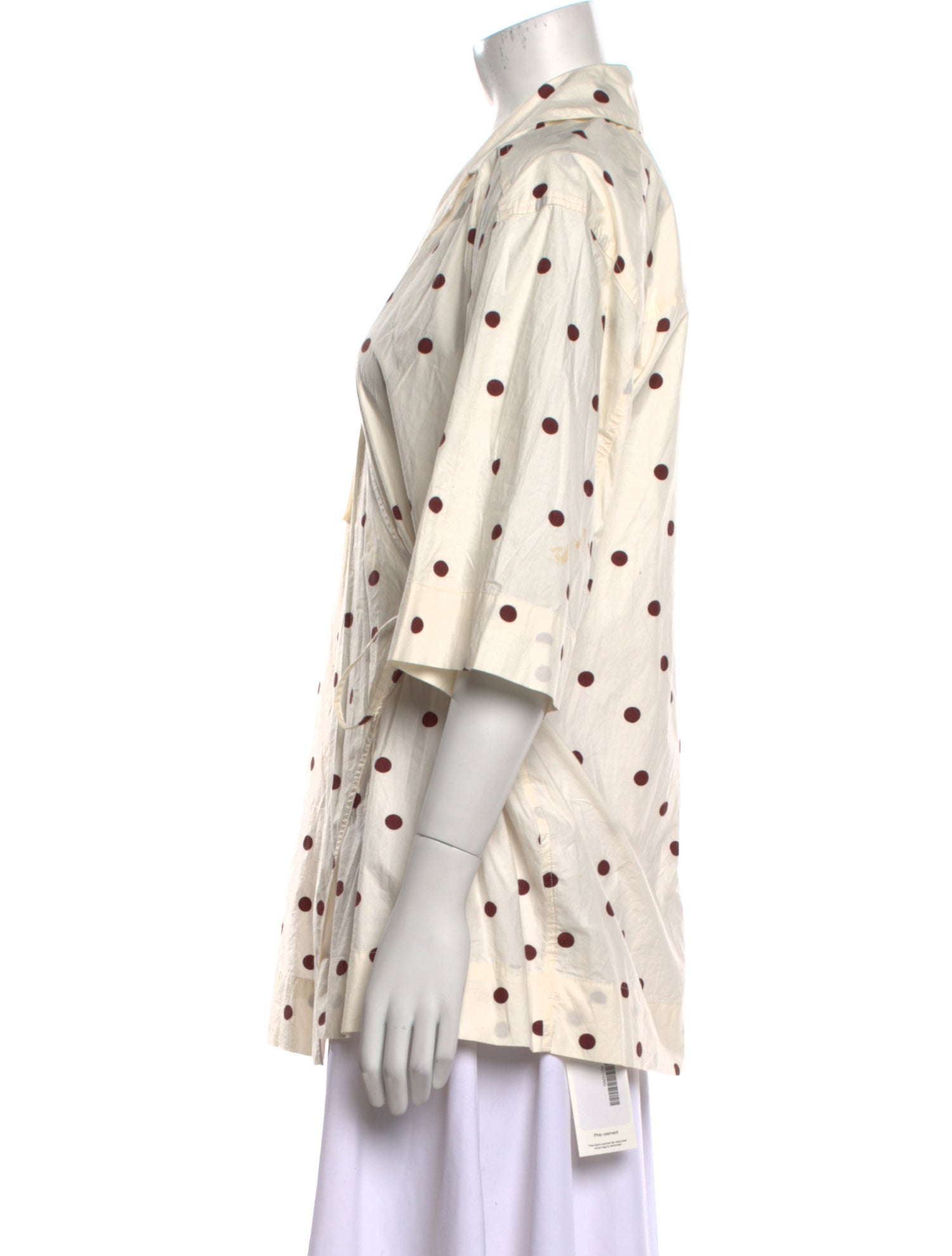 Ganni Polka Dot Print Three-Quarter Sleeve Button-Up Top