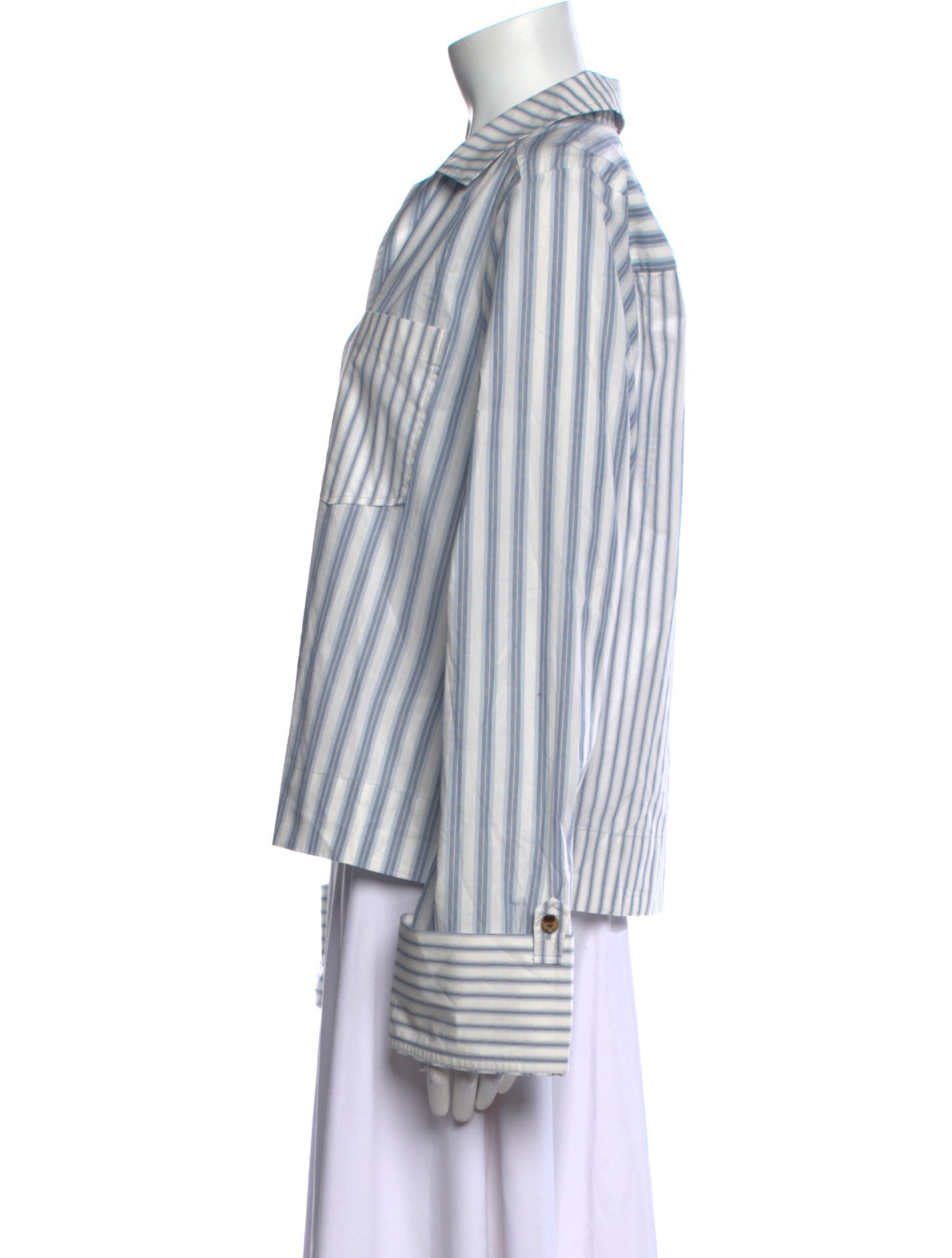 Ganni Striped Long Sleeve Button-Up Top