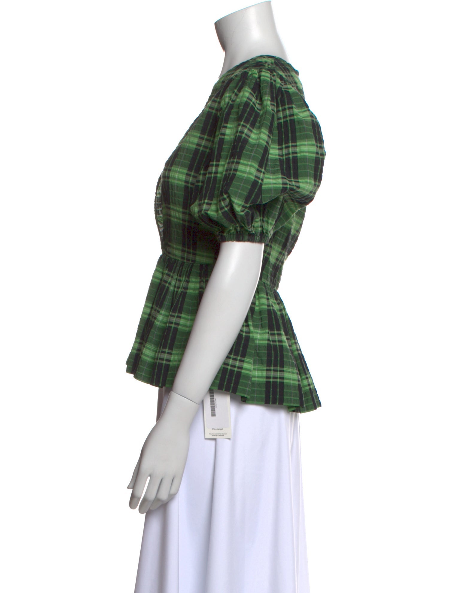 Ganni Plaid Print V-Neck Top