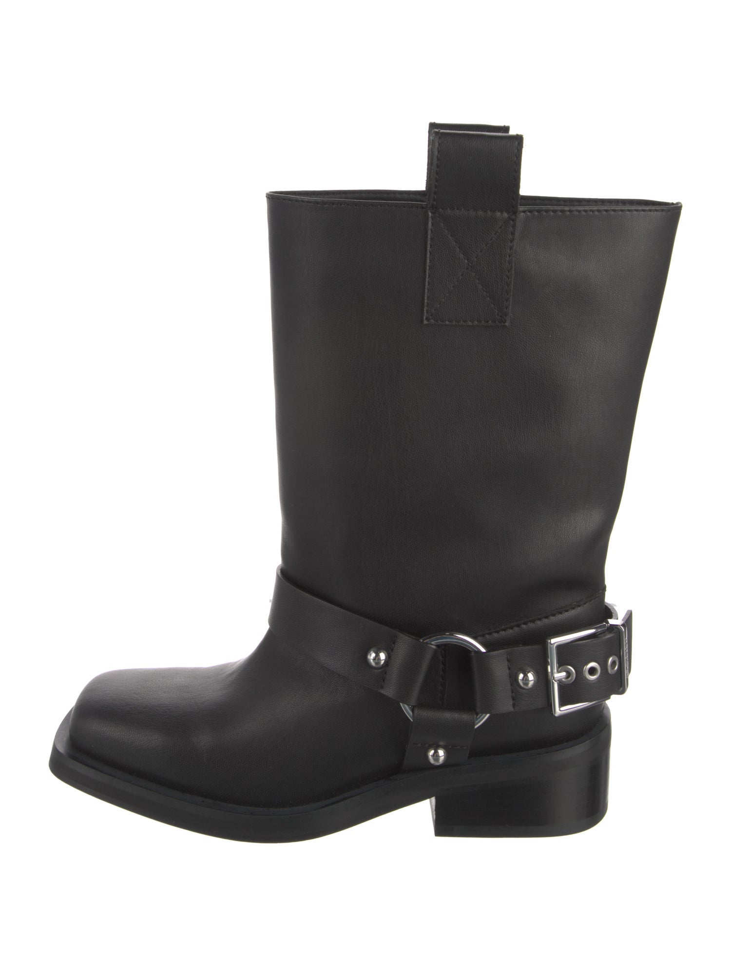 Ganni Leather Studded Accents Moto Boots