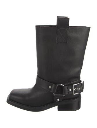 Ganni Leather Studded Accents Moto Boots