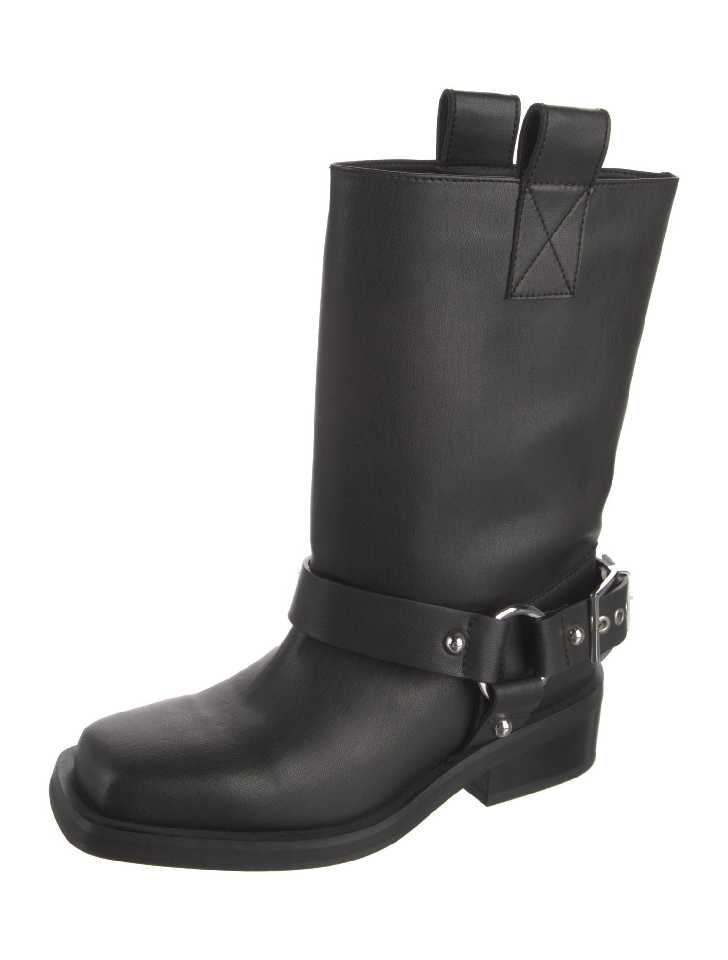 Ganni Leather Studded Accents Moto Boots