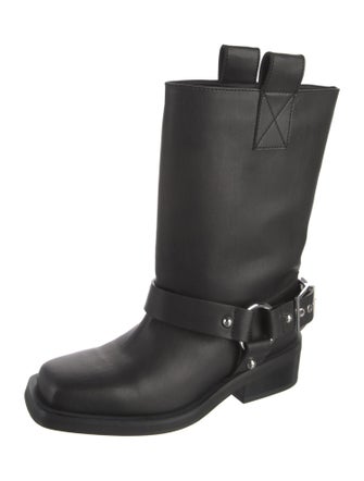 Ganni Leather Studded Accents Moto Boots
