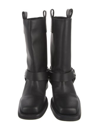 Ganni Leather Studded Accents Moto Boots