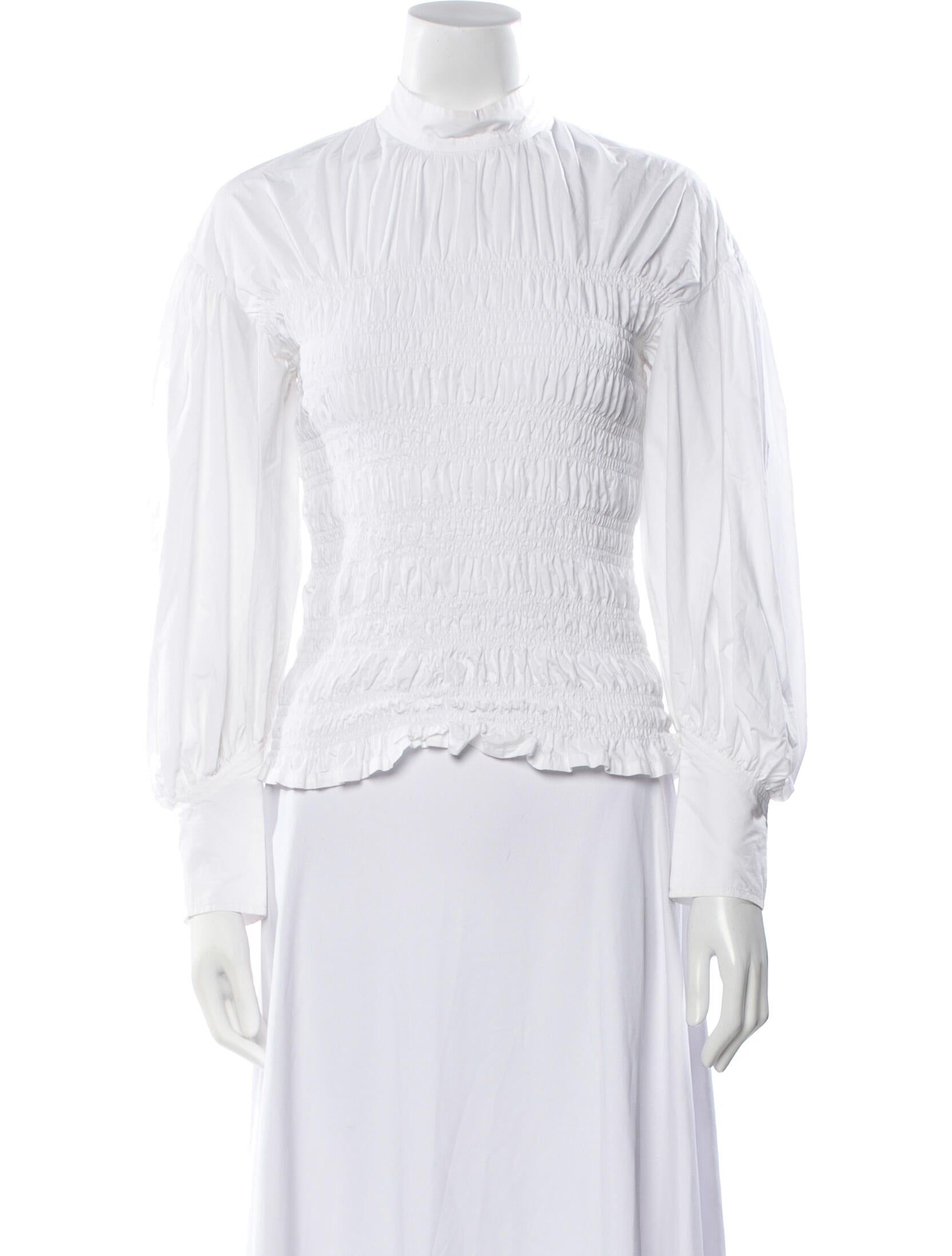 Ganni Mock Neck Three-Quarter Sleeve Blouse