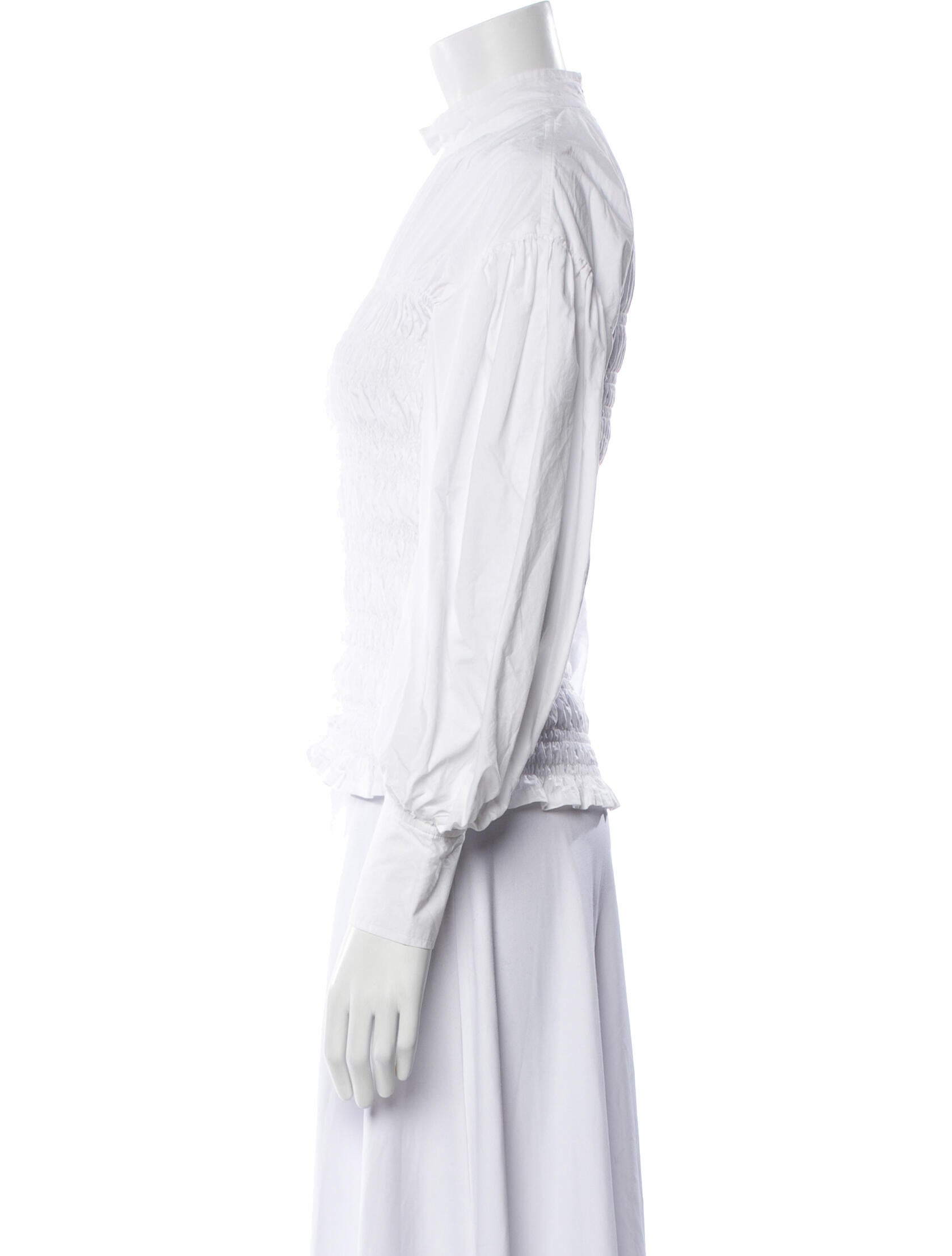 Ganni Mock Neck Three-Quarter Sleeve Blouse