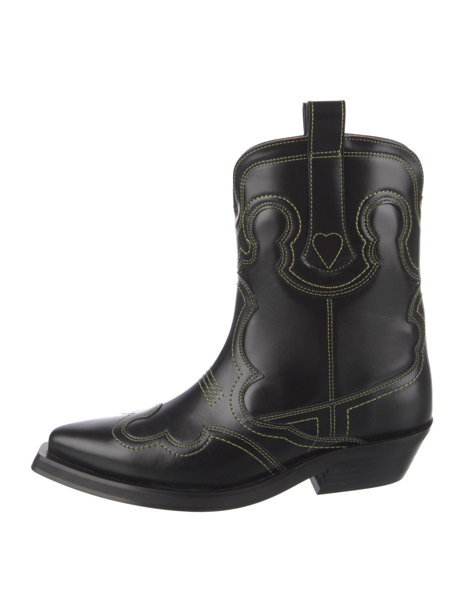 Ganni Leather Embroidered Accent Western Boots