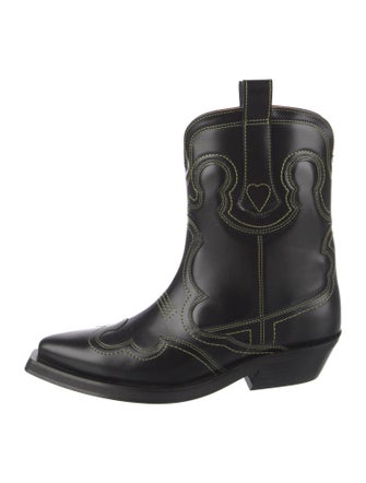 Ganni Leather Embroidered Accent Western Boots
