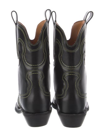Ganni Leather Embroidered Accent Western Boots