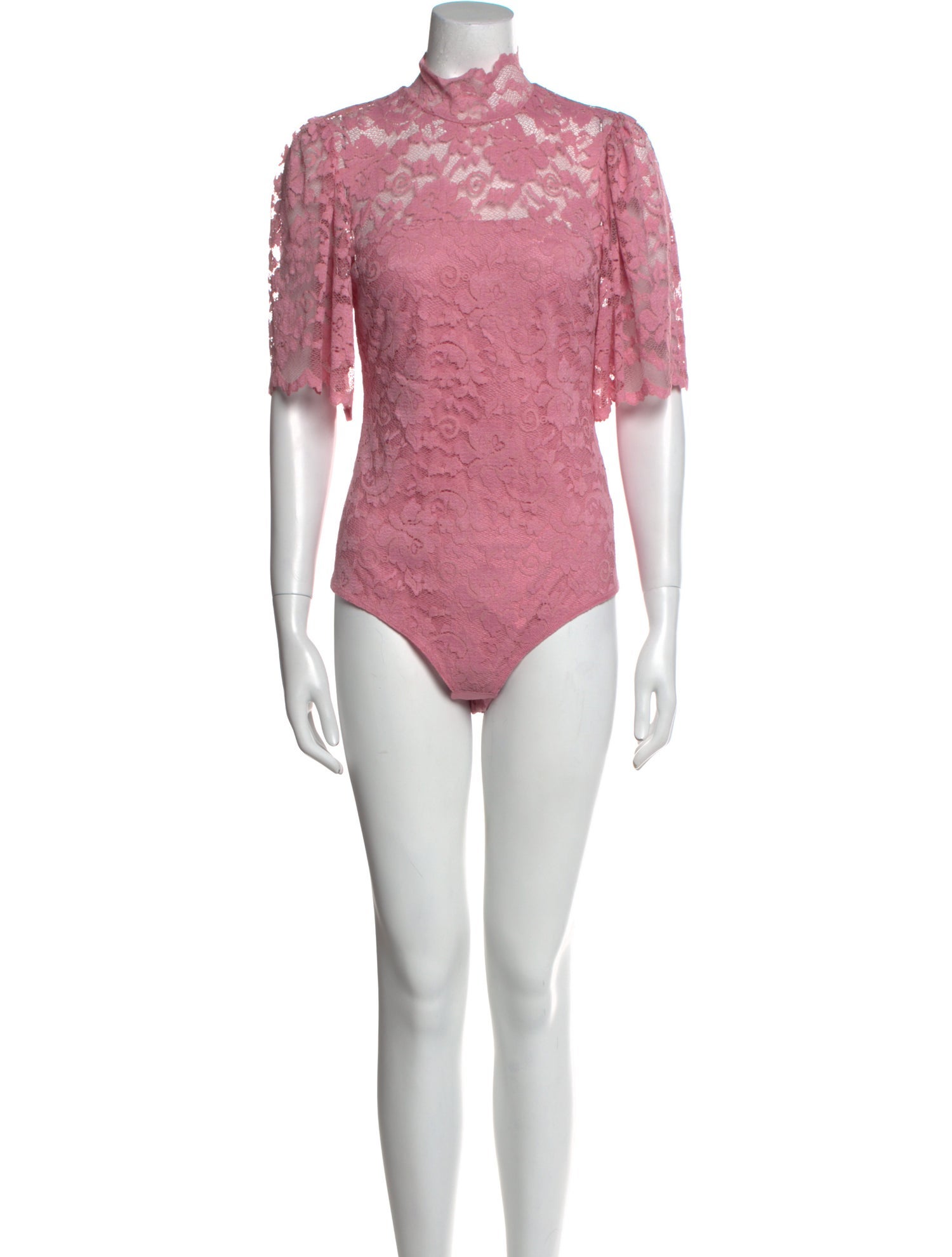 Ganni Lace Pattern Mock Neck Bodysuit