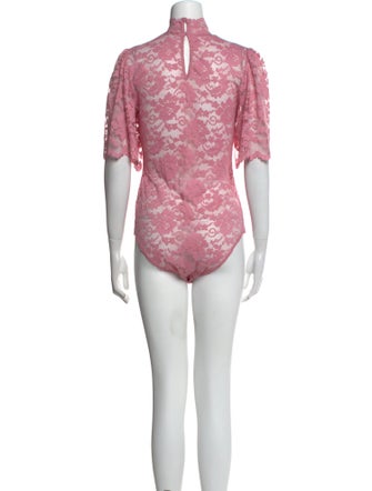 Ganni Lace Pattern Mock Neck Bodysuit