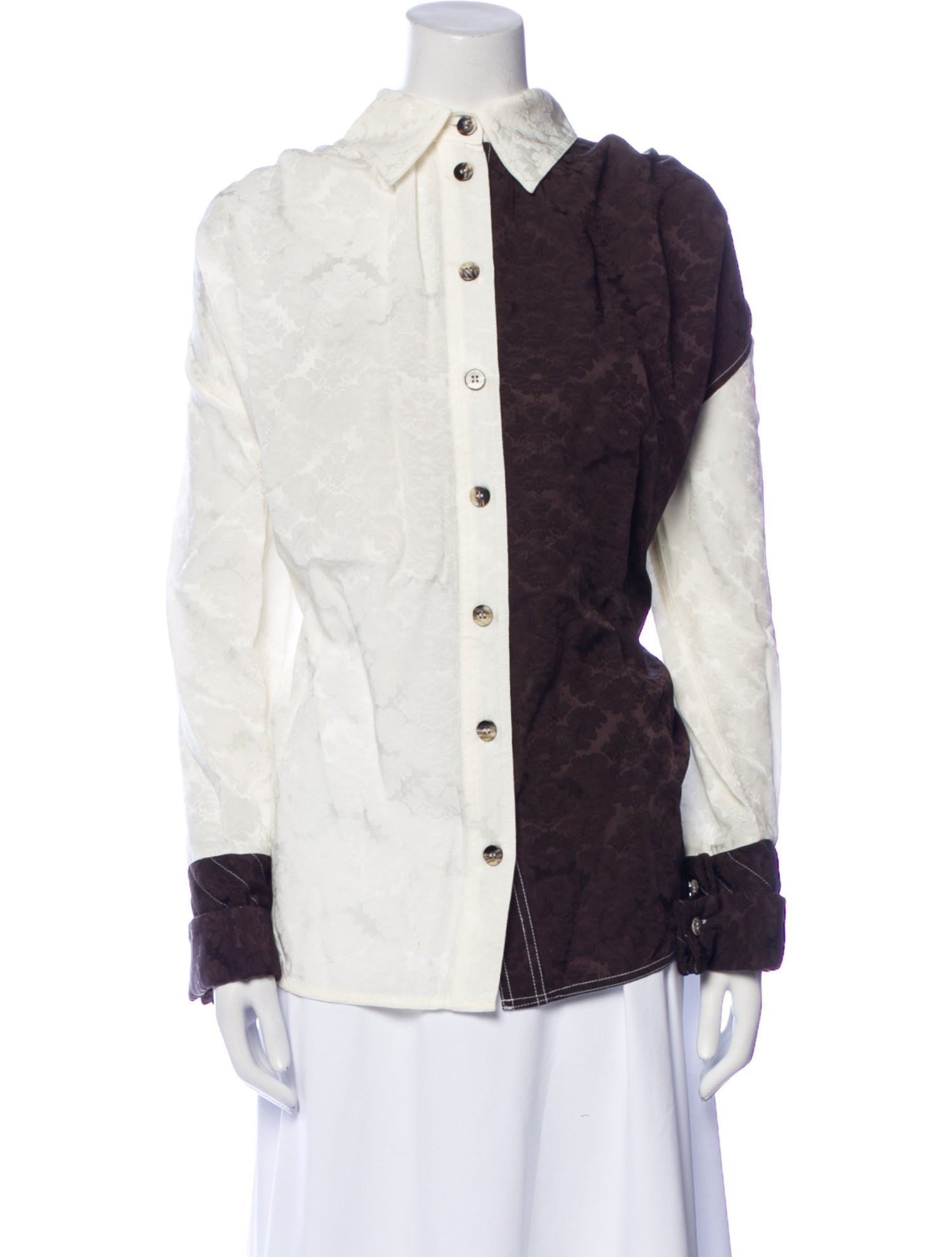 Ganni Colorblock Pattern Long Sleeve Button-Up Top