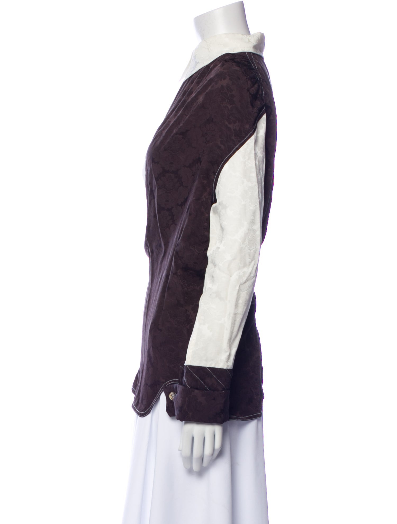 Ganni Colorblock Pattern Long Sleeve Button-Up Top