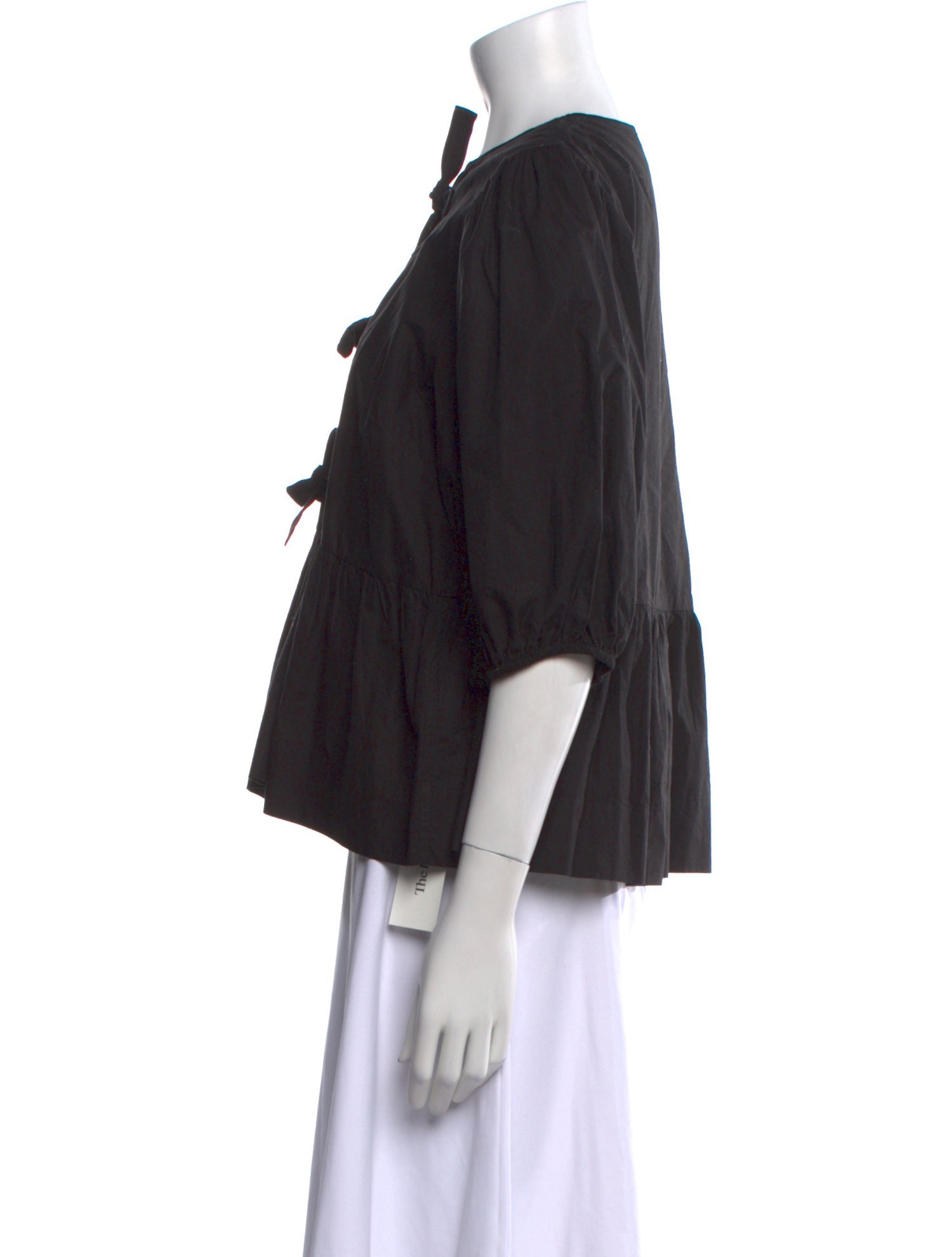 Ganni Mock Neck Three-Quarter Sleeve Blouse