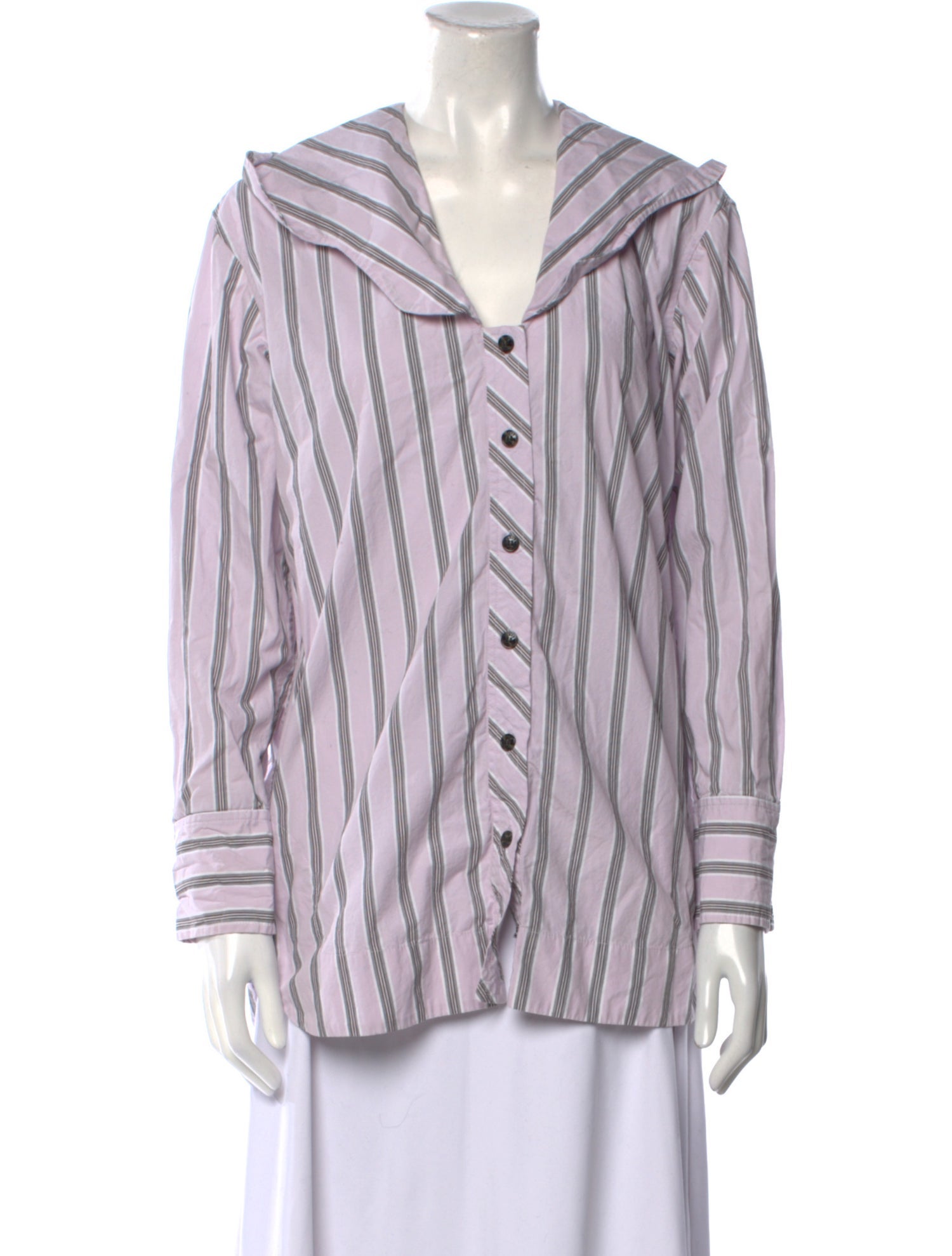 Ganni Striped V-Neck Button-Up Top