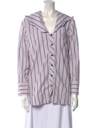 Ganni Striped V-Neck Button-Up Top