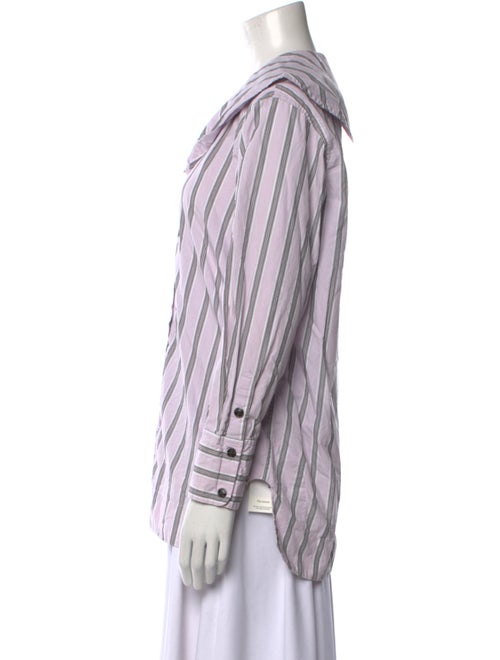 Ganni Striped V-Neck Button-Up Top