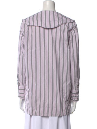 Ganni Striped V-Neck Button-Up Top