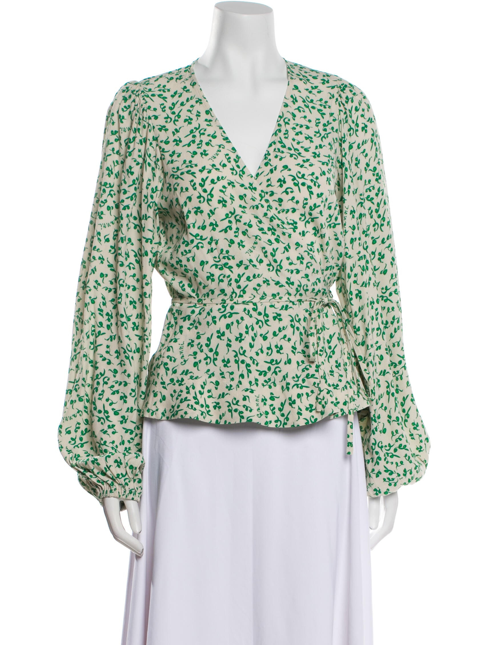 Ganni Floral Print V-Neck Blouse