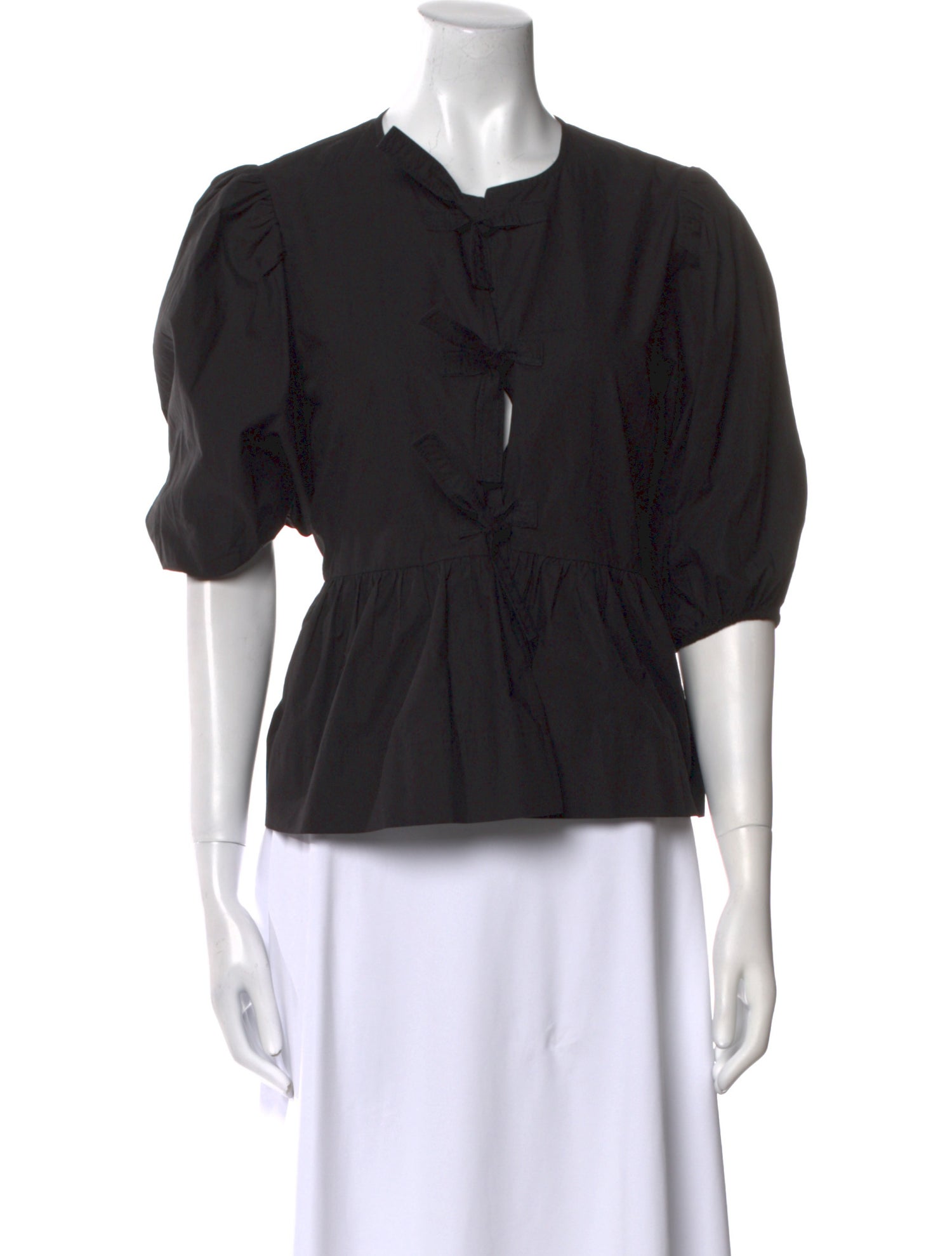 Ganni V-Neck Three-Quarter Sleeve Top