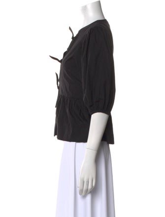 Ganni V-Neck Three-Quarter Sleeve Top