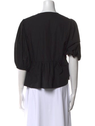 Ganni V-Neck Three-Quarter Sleeve Top