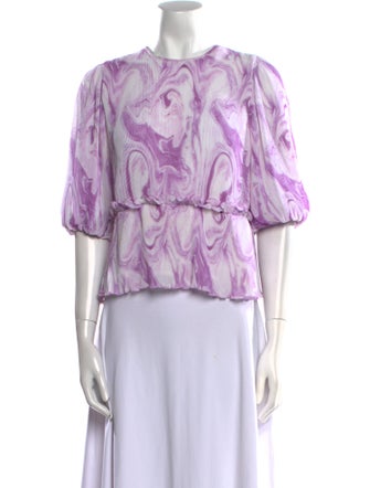 Ganni Floral Print Bateau Neckline Blouse