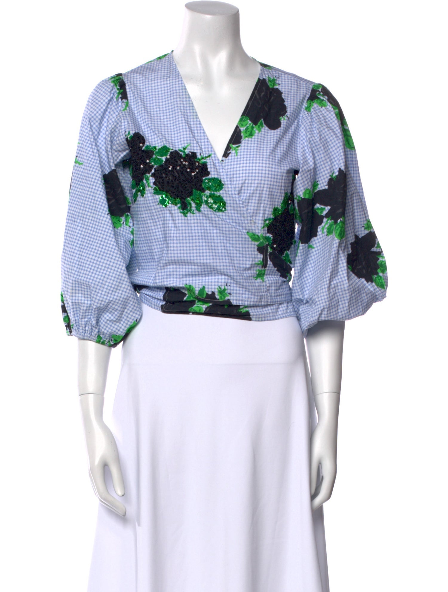 Ganni Floral Print V-Neck Crop Top