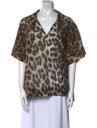 Ganni Animal Print Short Sleeve Blouse