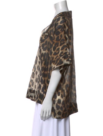 Ganni Animal Print Short Sleeve Blouse