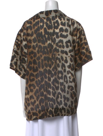 Ganni Animal Print Short Sleeve Blouse
