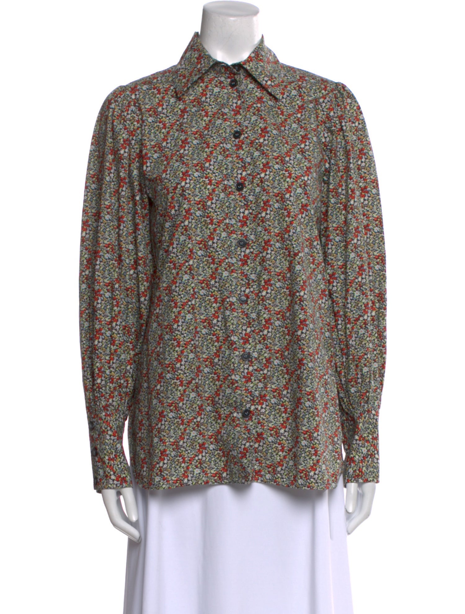 Ganni Printed Long Sleeve Button-Up Top