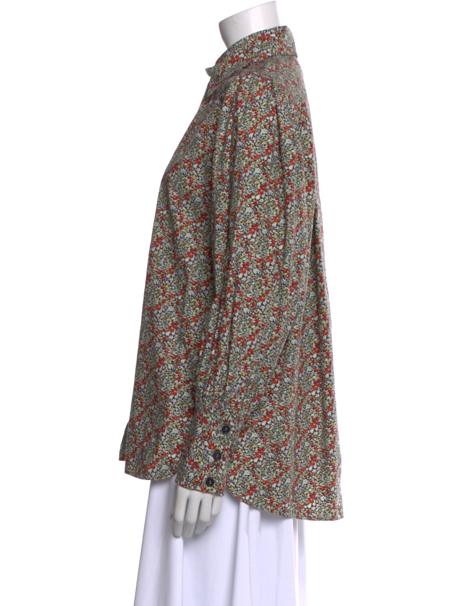 Ganni Printed Long Sleeve Button-Up Top