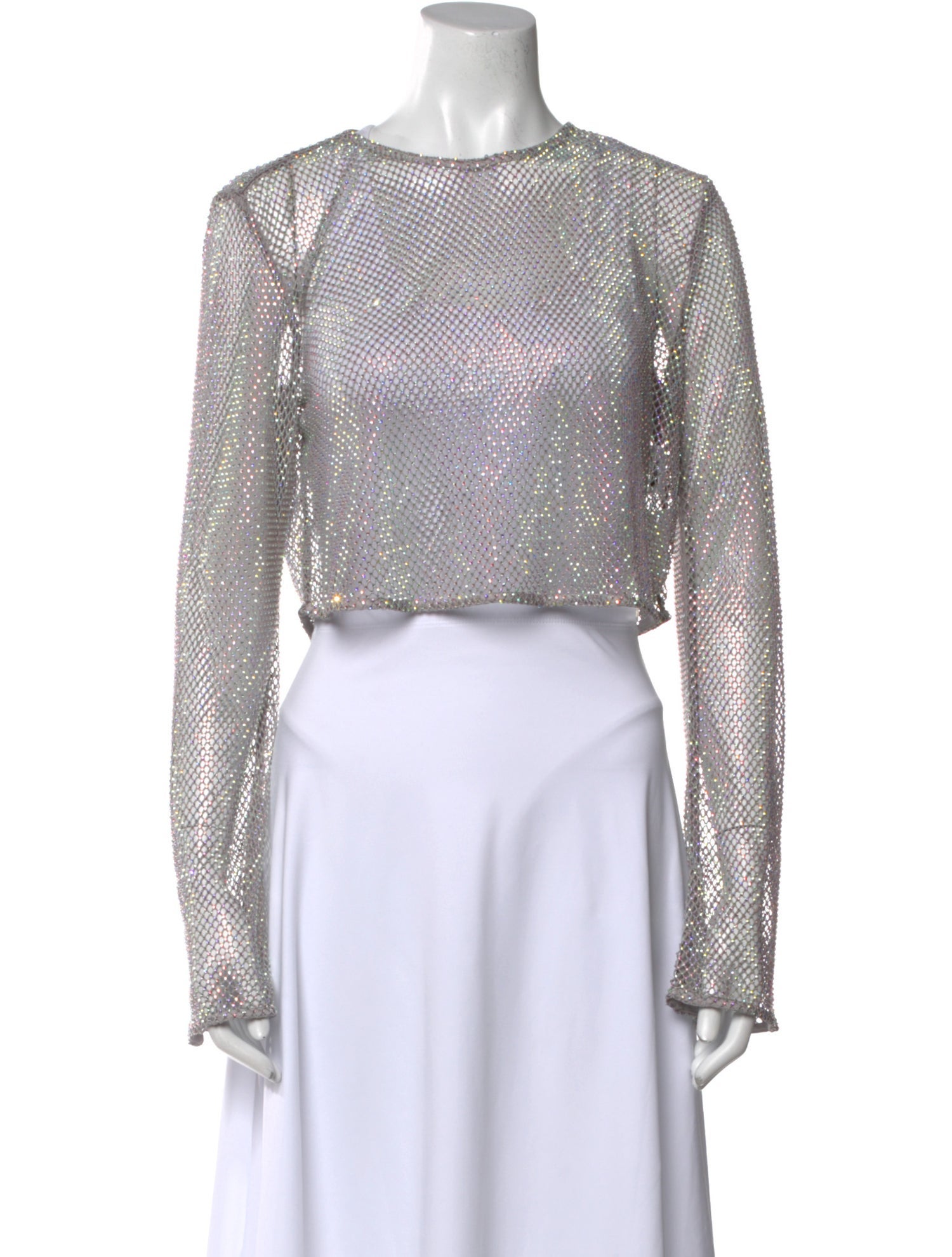 Ganni Scoop Neck Long Sleeve Crop Top