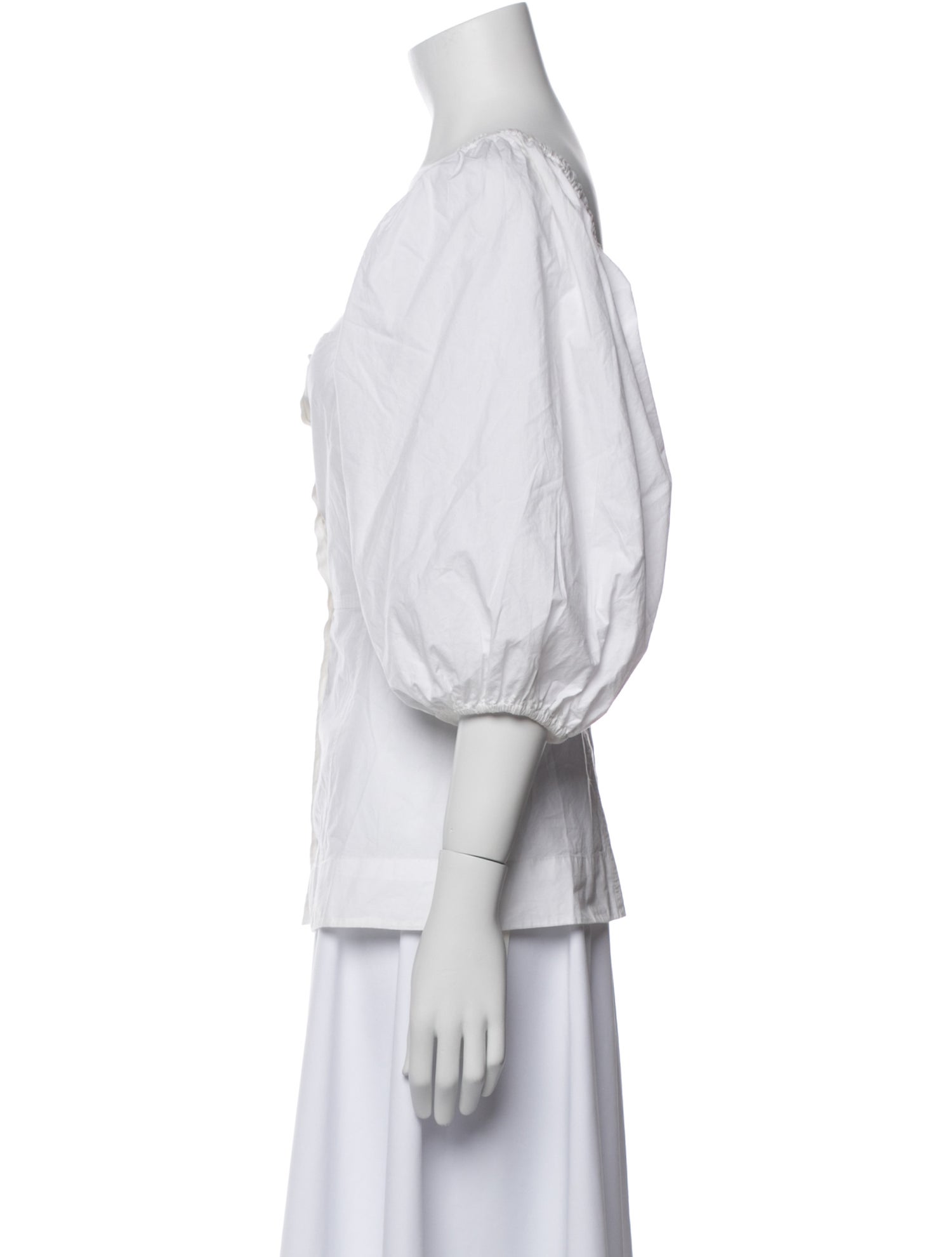 Ganni Square Neckline Three-Quarter Sleeve Button-Up Top