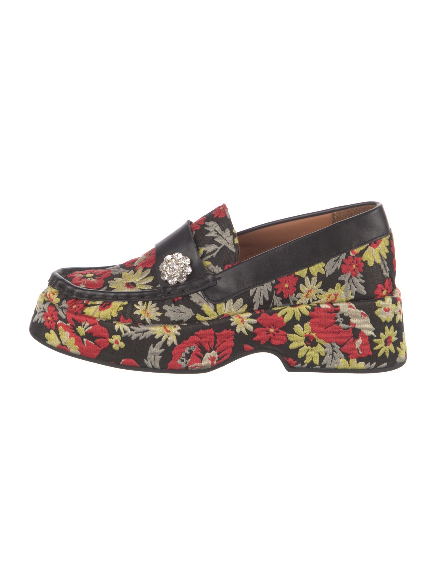 Ganni Floral Print Crystal Embellishments Loafers