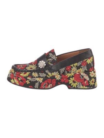 Ganni Floral Print Crystal Embellishments Loafers