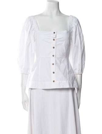 Ganni Square Neckline Three-Quarter Sleeve Button-Up Top