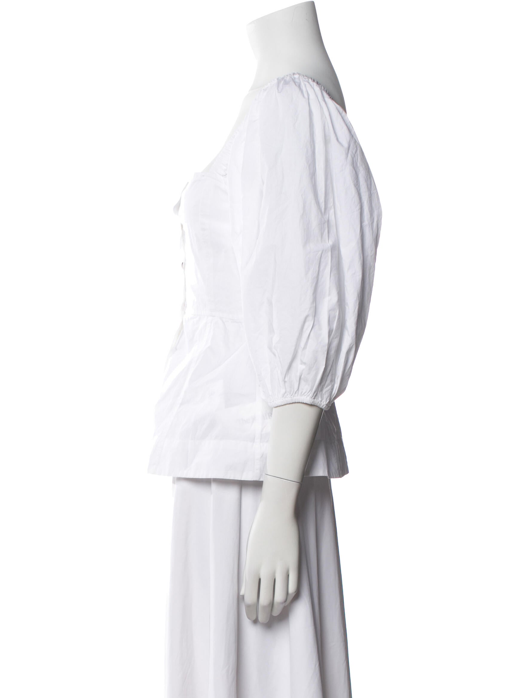 Ganni Square Neckline Three-Quarter Sleeve Button-Up Top