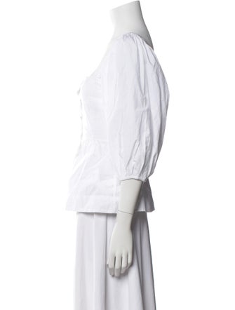 Ganni Square Neckline Three-Quarter Sleeve Button-Up Top