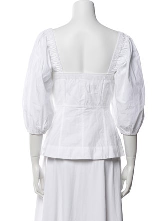 Ganni Square Neckline Three-Quarter Sleeve Button-Up Top