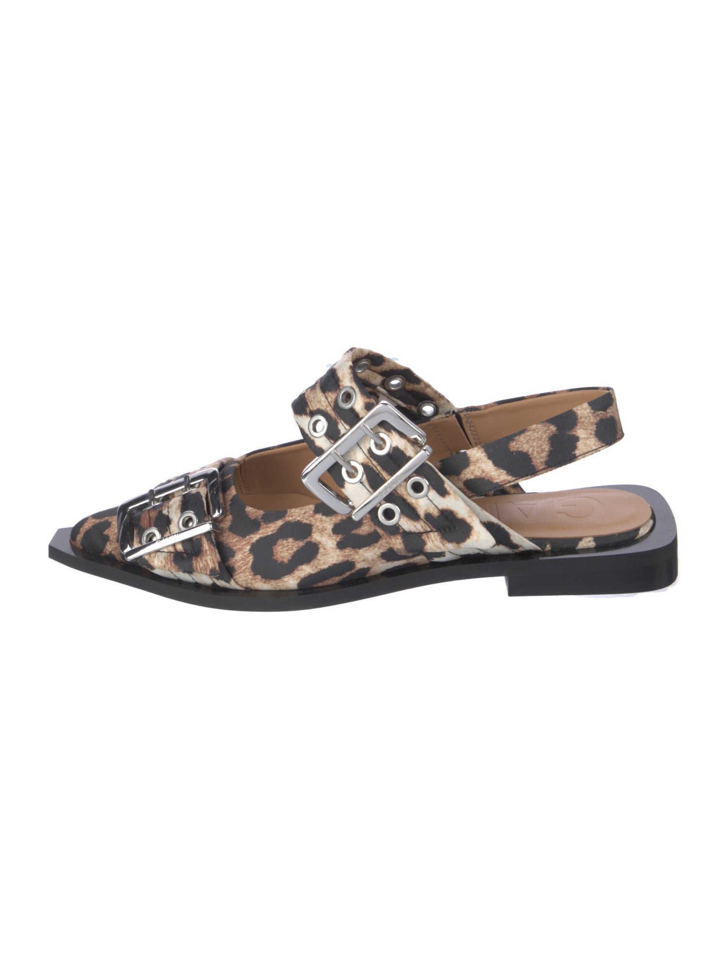 Ganni Leather Animal Print Slingback Flats