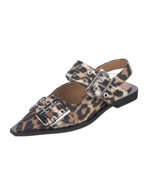 Ganni Leather Animal Print Slingback Flats