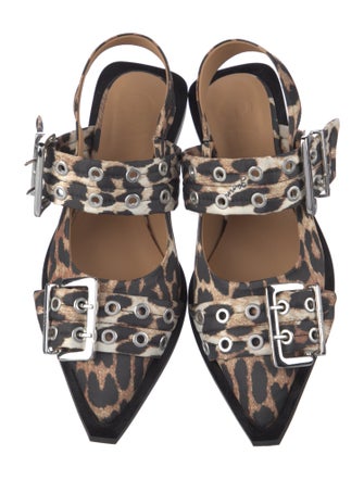 Ganni Leather Animal Print Slingback Flats