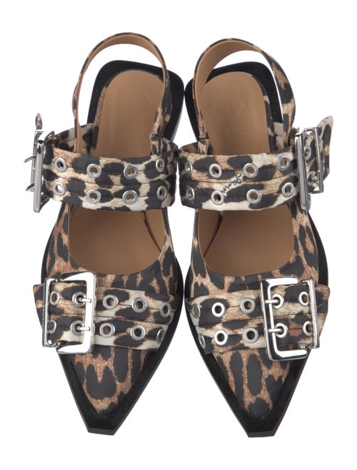 Ganni Leather Animal Print Slingback Flats