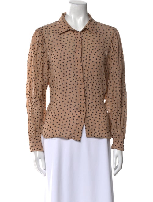 Ganni Polka Dot Print Long Sleeve Button-Up Top