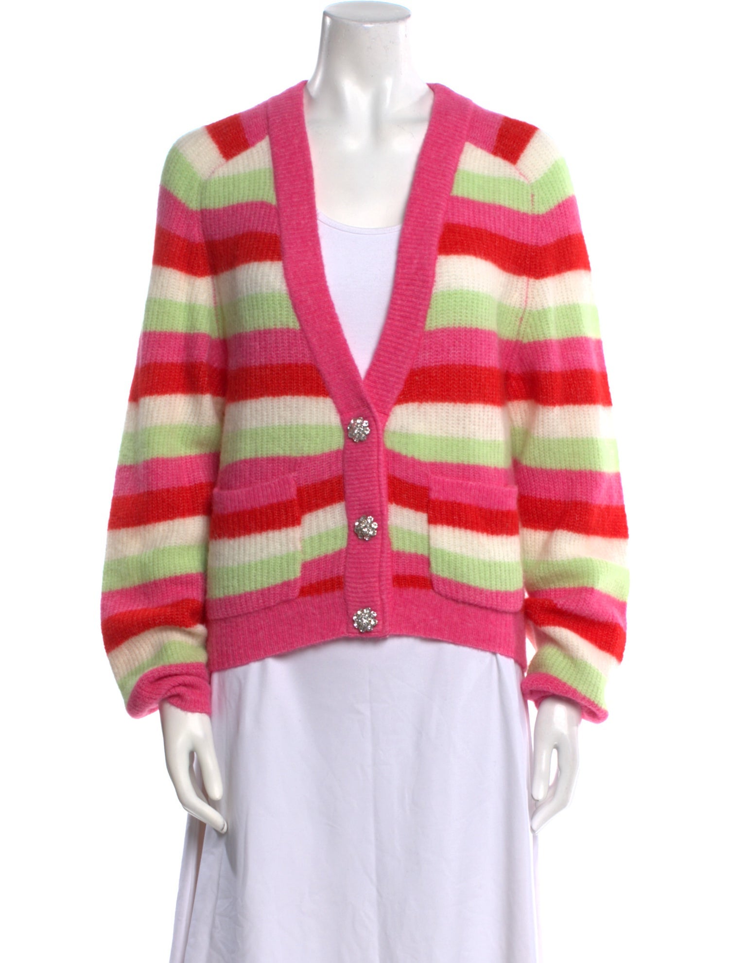 Ganni Striped Plunge Neckline Sweater